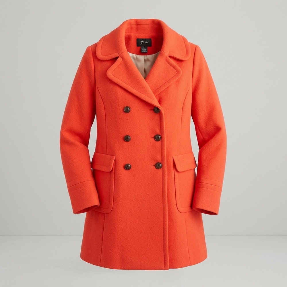 J.Crew Peacoat Jacket Orange Red Virgin Wool Blend Double Breasted Womens 6